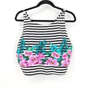 Torrid Striped Floral High Neck Wireless Swim Bikini Top Black White Womens 5 5X